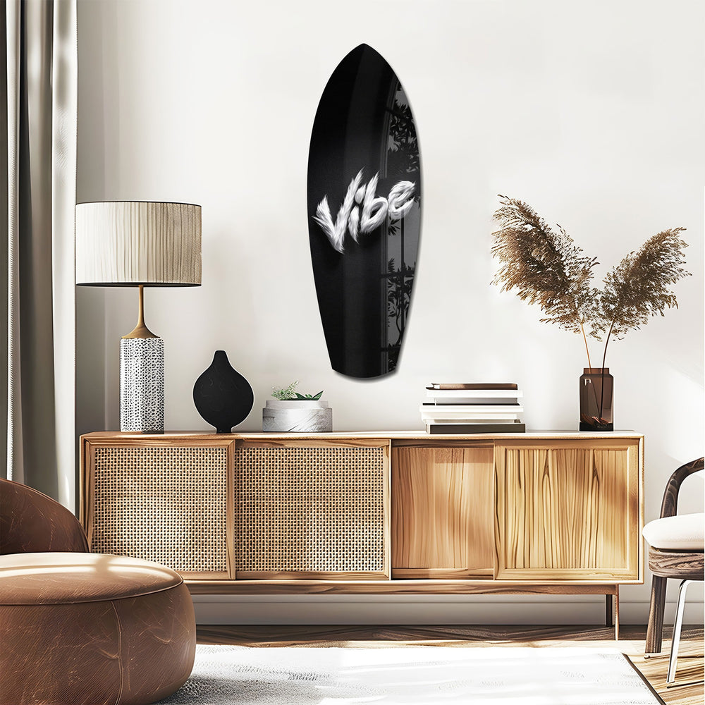 Vibe Feather Typography Minimal Glass Wall Art.