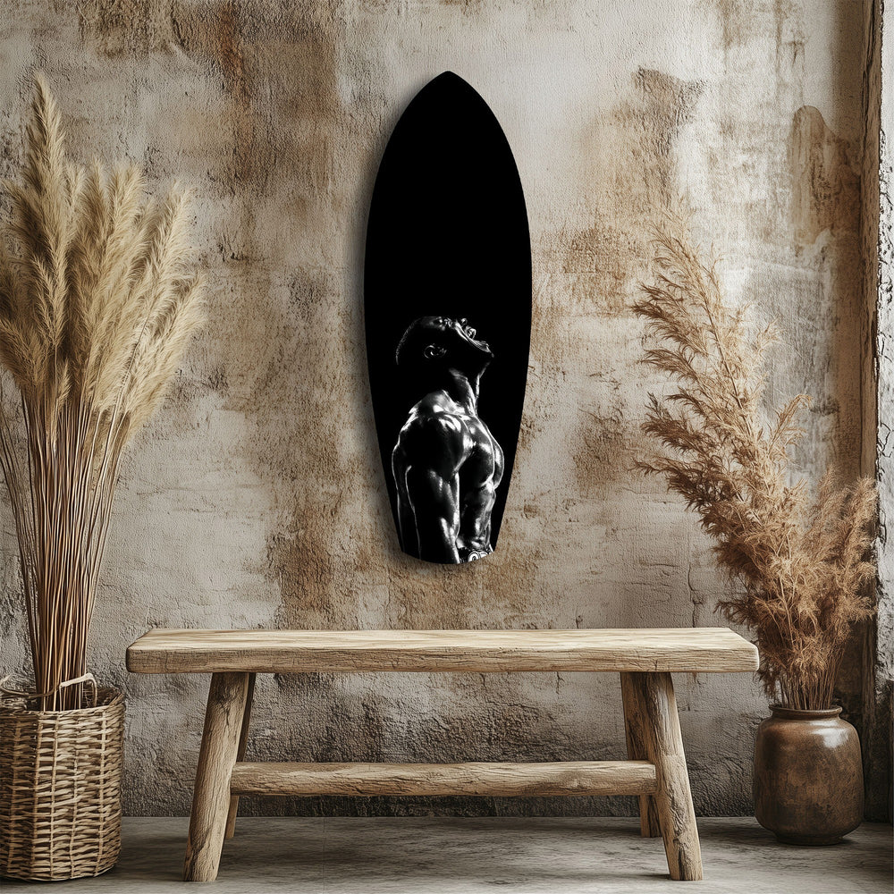 Bodybuilder Roar Triumph Black White Glass Wall Art.