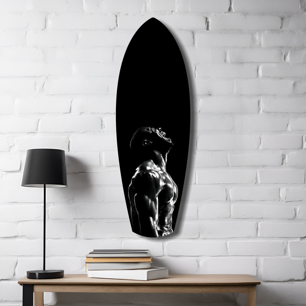 Bodybuilder Roar Triumph Black White Glass Wall Art.
