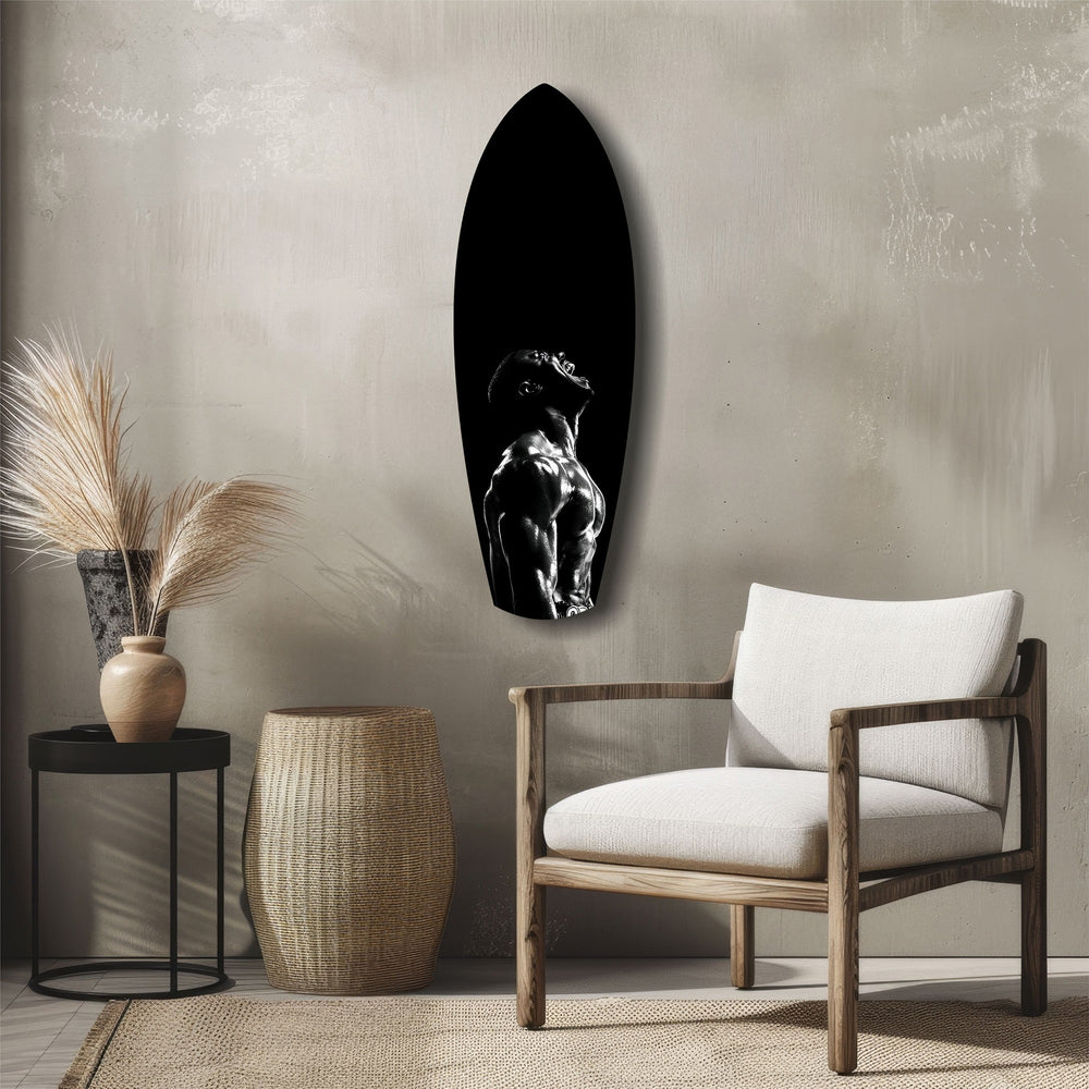 Bodybuilder Roar Triumph Black White Glass Wall Art.