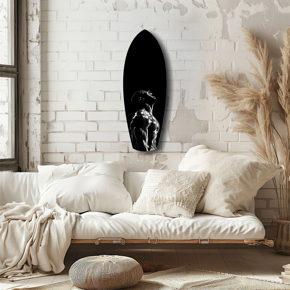 Bodybuilder Roar Triumph Black White Glass Wall Art.