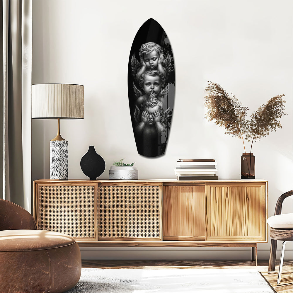 Three Wise Cherubs See Hear Speak No Evil Glass Wall Art.