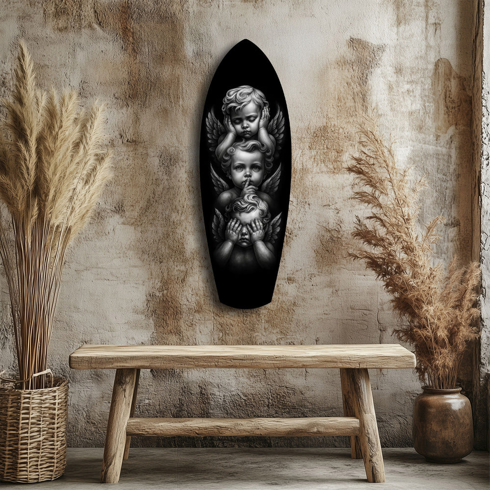 Three Wise Cherubs See Hear Speak No Evil Glass Wall Art.