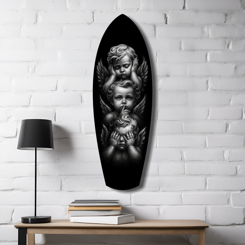 Three Wise Cherubs See Hear Speak No Evil Glass Wall Art.