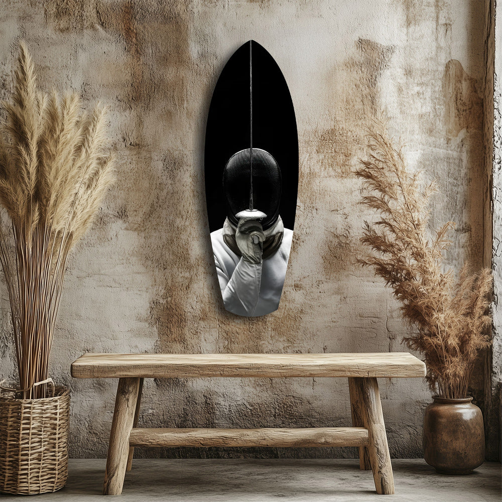 Fencer Mask Sword Athletic Glass Wall Art.