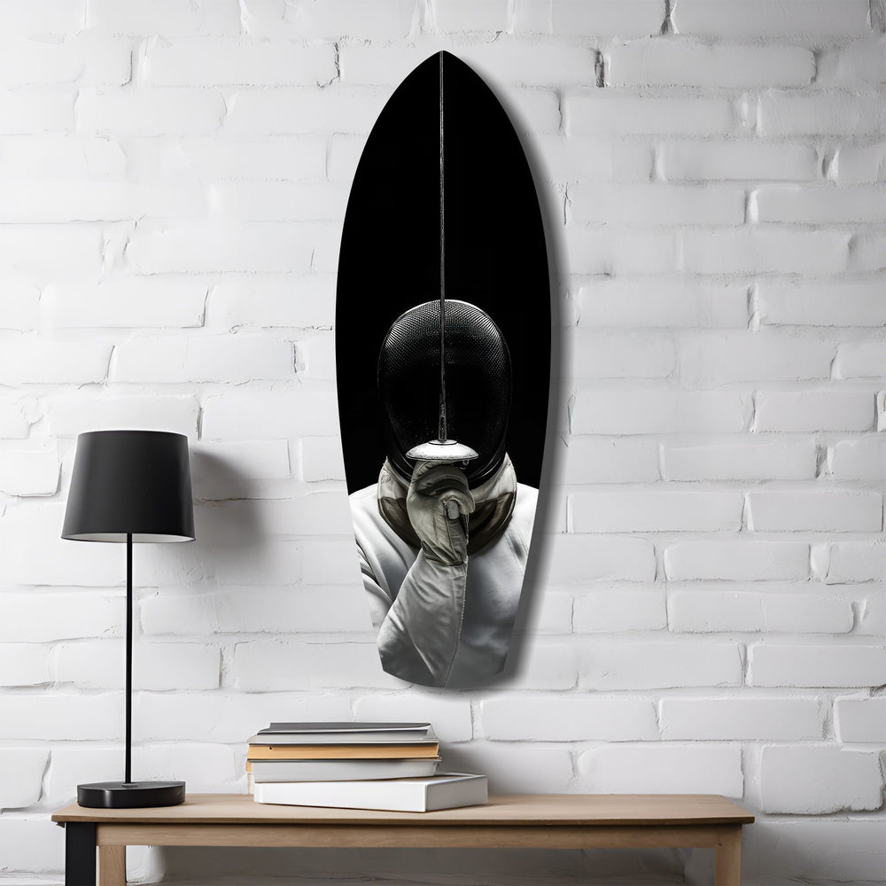 Fencer Mask Sword Athletic Glass Wall Art.