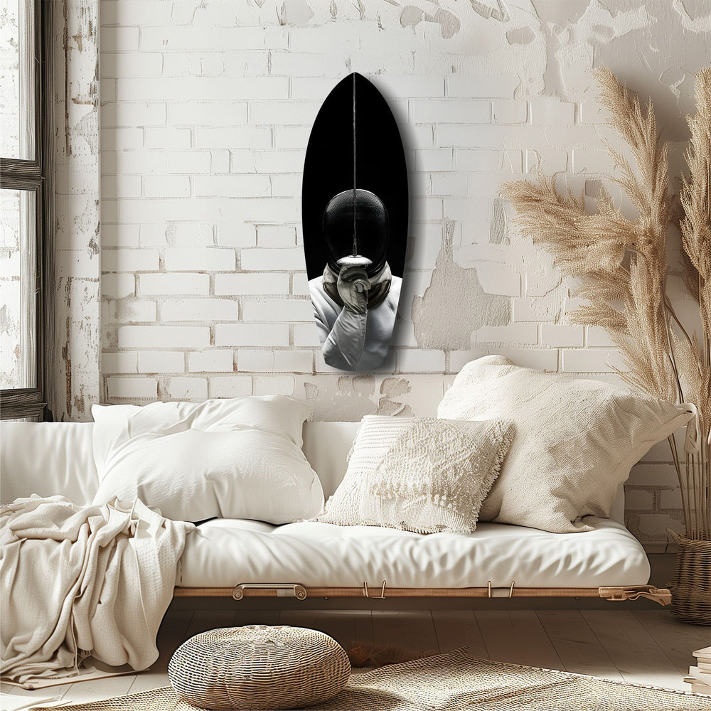 Fencer Mask Sword Athletic Glass Wall Art.