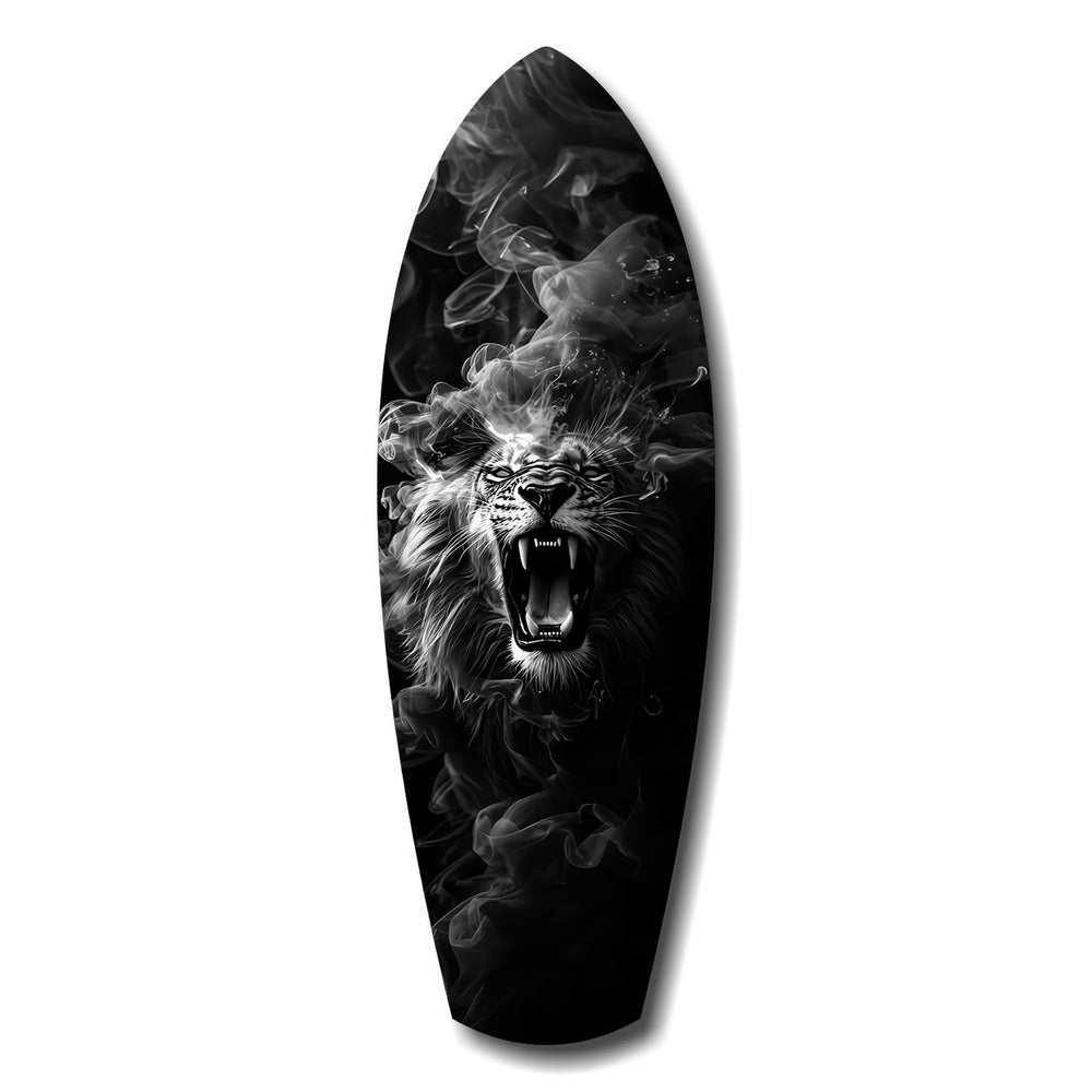 Roaring Lion Smoke Monochrome Glass Wall Art.