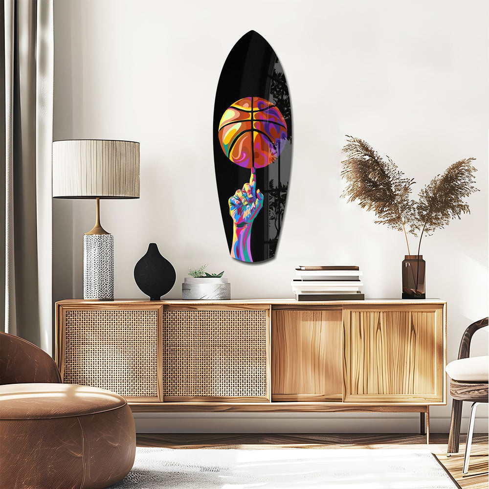 Pop Art Basketball Spin Colorful Glass Wall Art.
