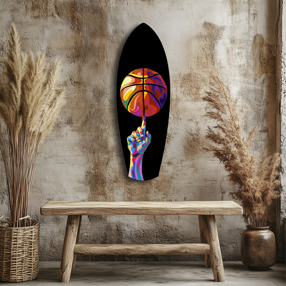 Pop Art Basketball Spin Colorful Glass Wall Art.