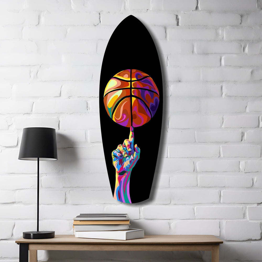 Pop Art Basketball Spin Colorful Glass Wall Art.