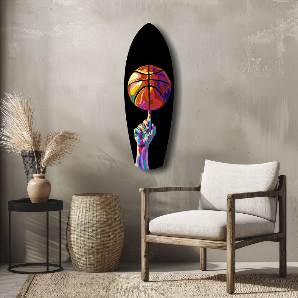 Pop Art Basketball Spin Colorful Glass Wall Art.