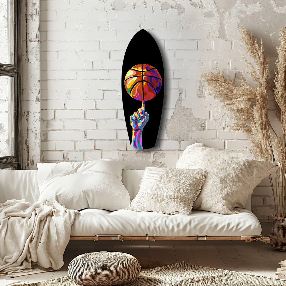 Pop Art Basketball Spin Colorful Glass Wall Art.