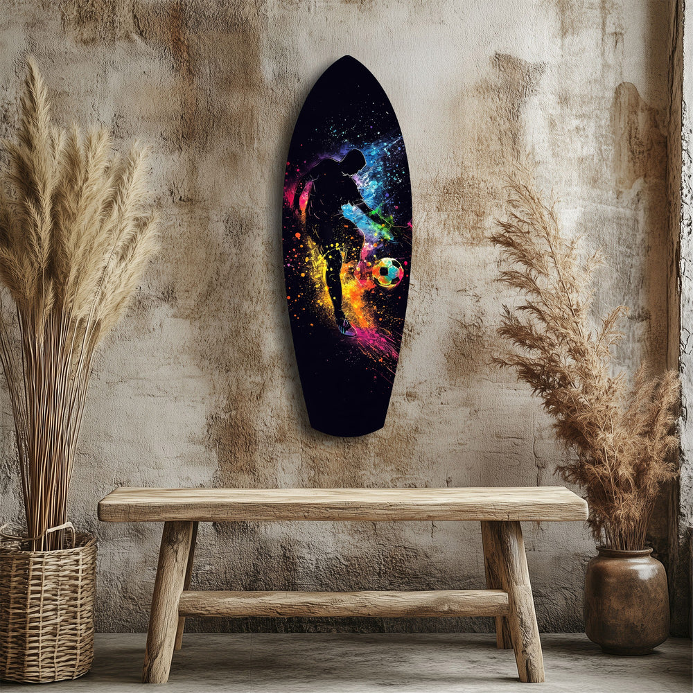 Soccer Player Kick Color Splash Glass Wall Art.