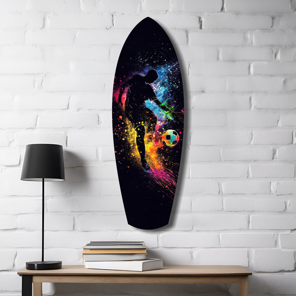 Soccer Player Kick Color Splash Glass Wall Art.