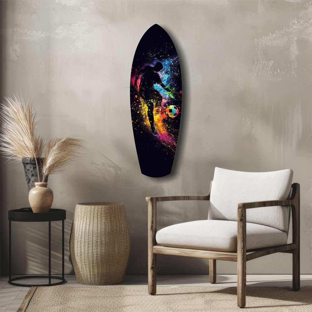 Soccer Player Kick Color Splash Glass Wall Art.