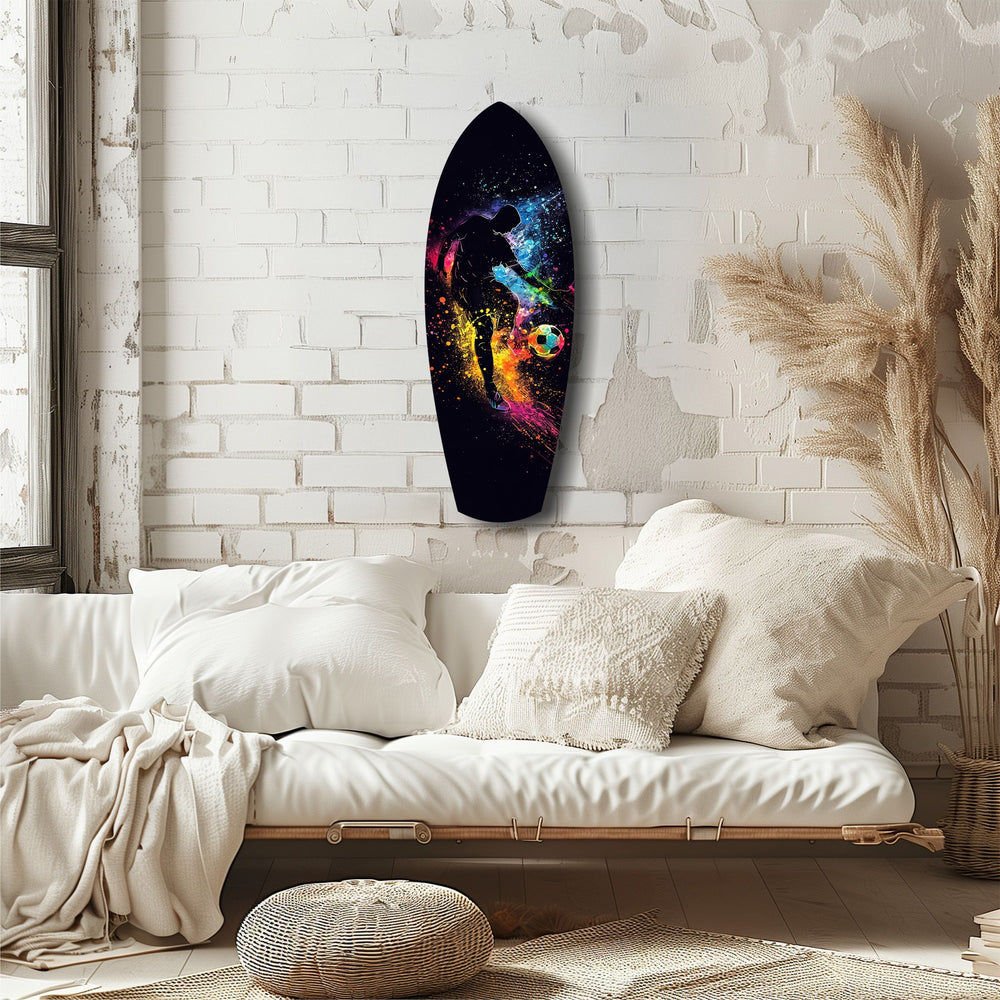 Soccer Player Kick Color Splash Glass Wall Art.