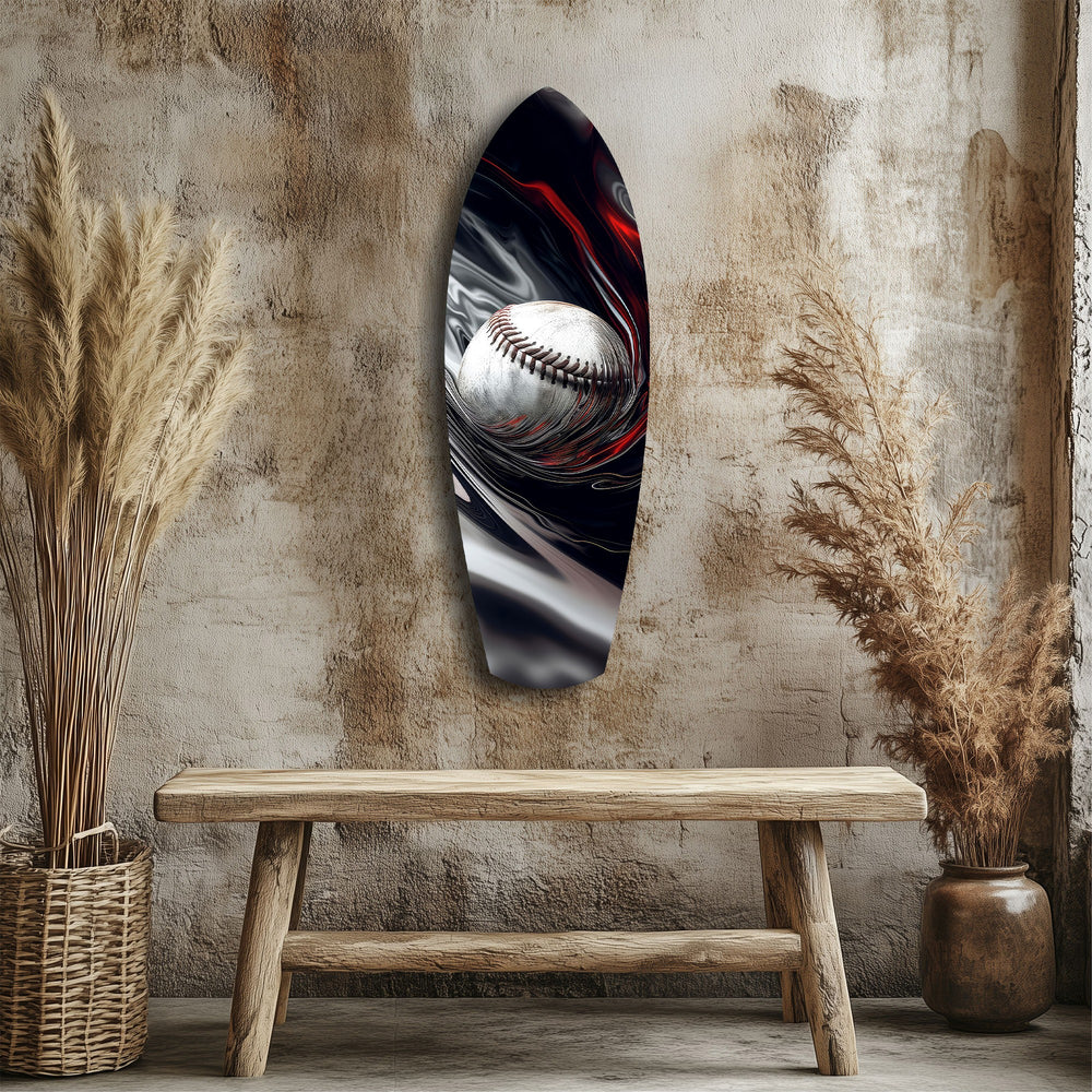 Baseball Liquid Swirl Black Red Glass Wall Art.