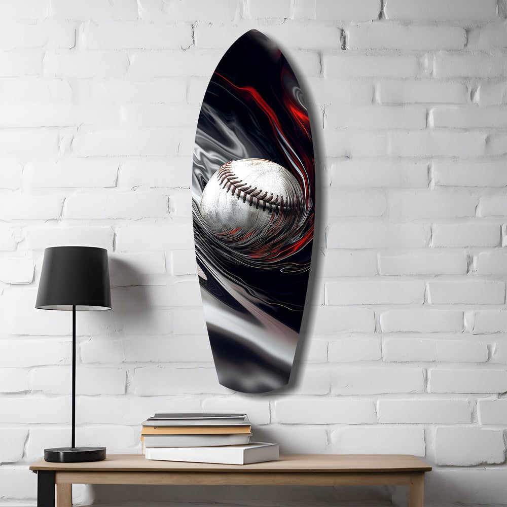 Baseball Liquid Swirl Black Red Glass Wall Art.