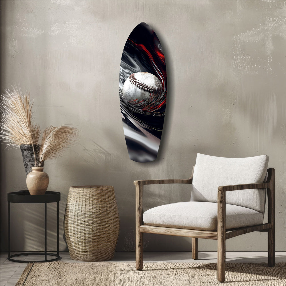 Baseball Liquid Swirl Black Red Glass Wall Art.