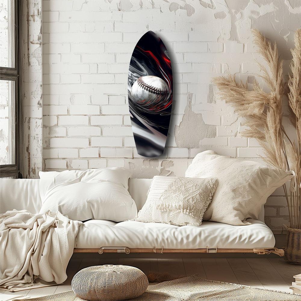 Baseball Liquid Swirl Black Red Glass Wall Art.