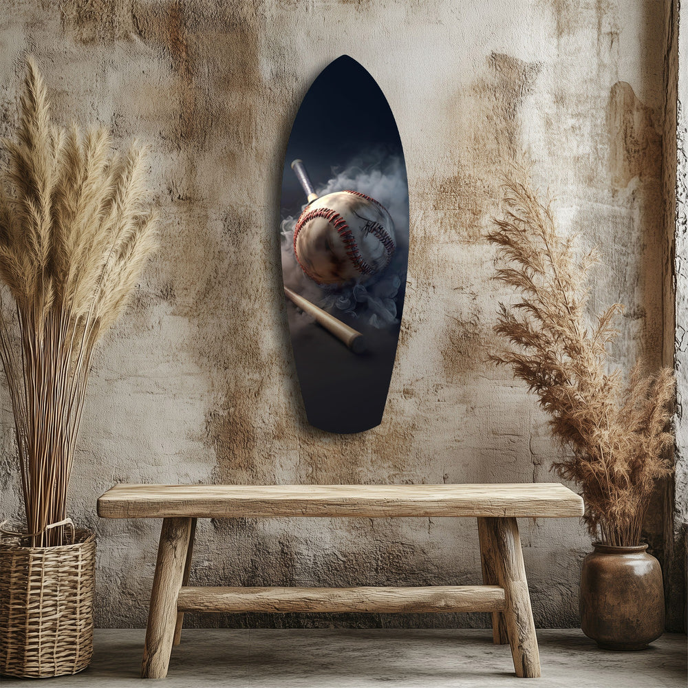 Vintage Baseball Bat Smoke Dramatic Glass Wall Art.