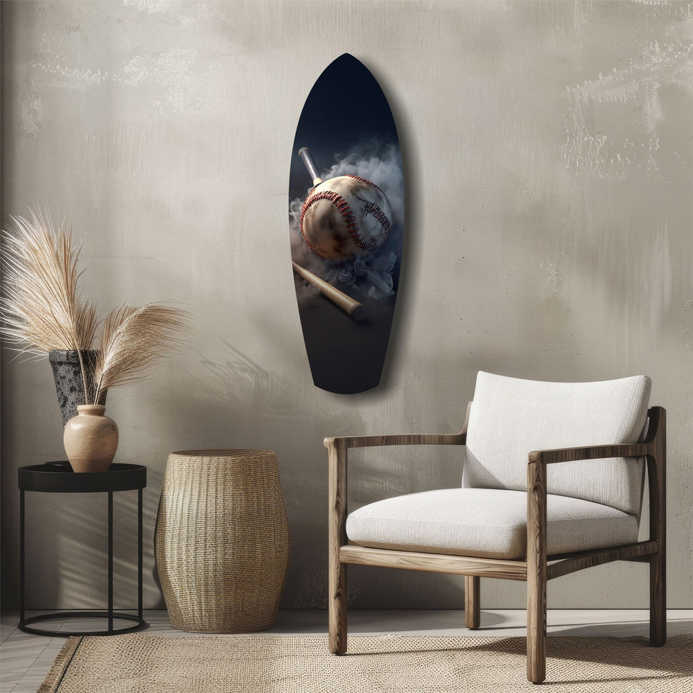 Vintage Baseball Bat Smoke Dramatic Glass Wall Art.