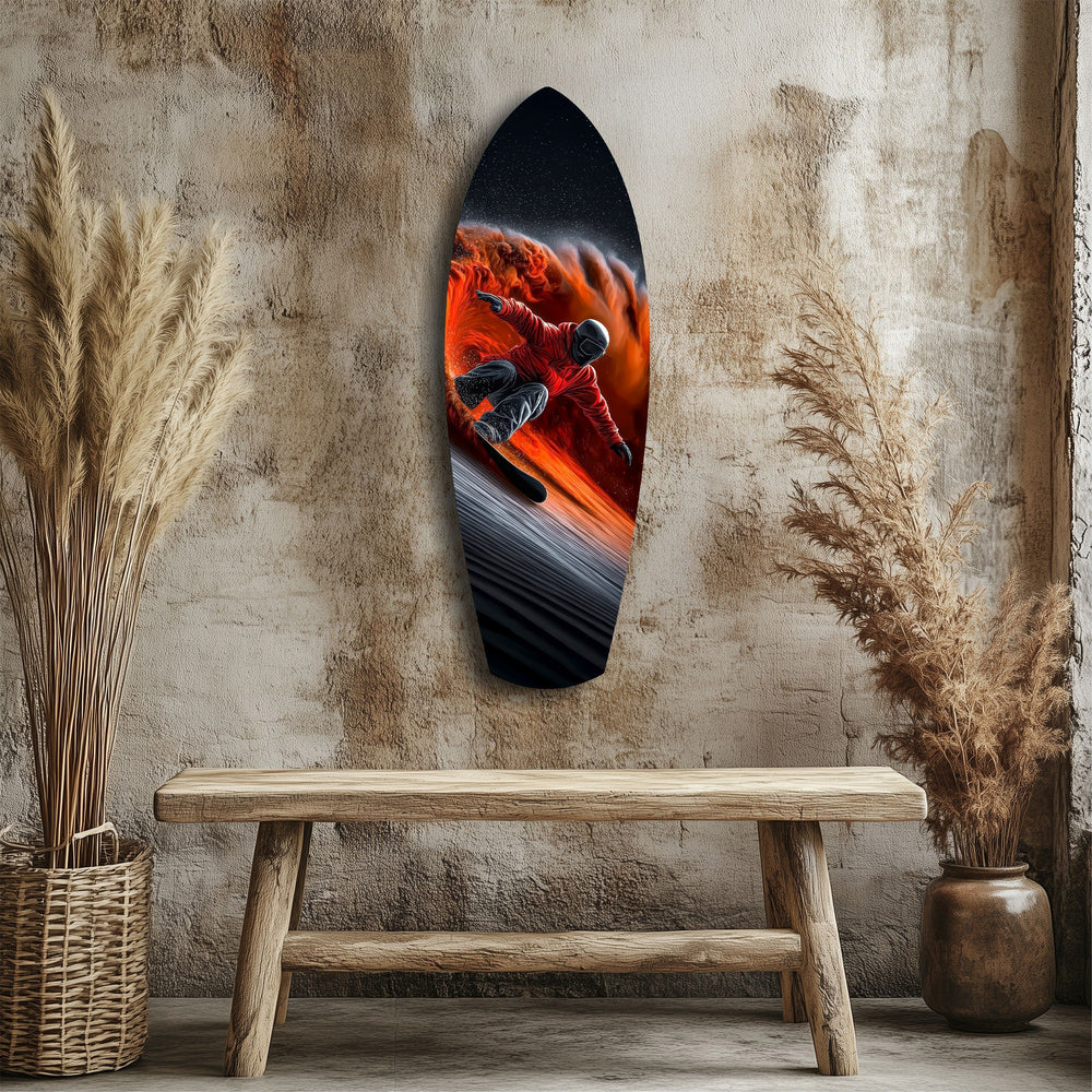 Snowboarder Fire Trail Adrenaline Glass Wall Art.