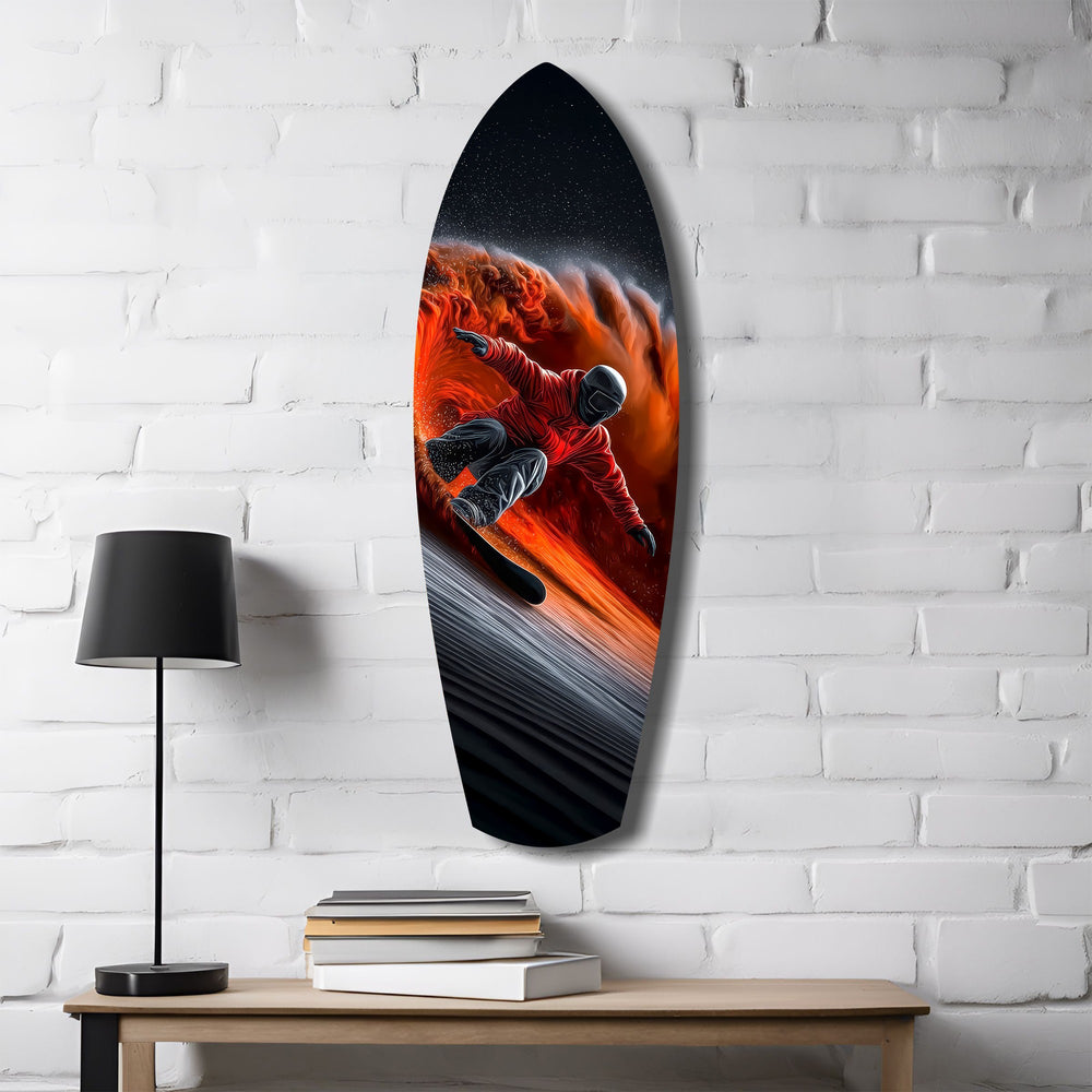 Snowboarder Fire Trail Adrenaline Glass Wall Art.