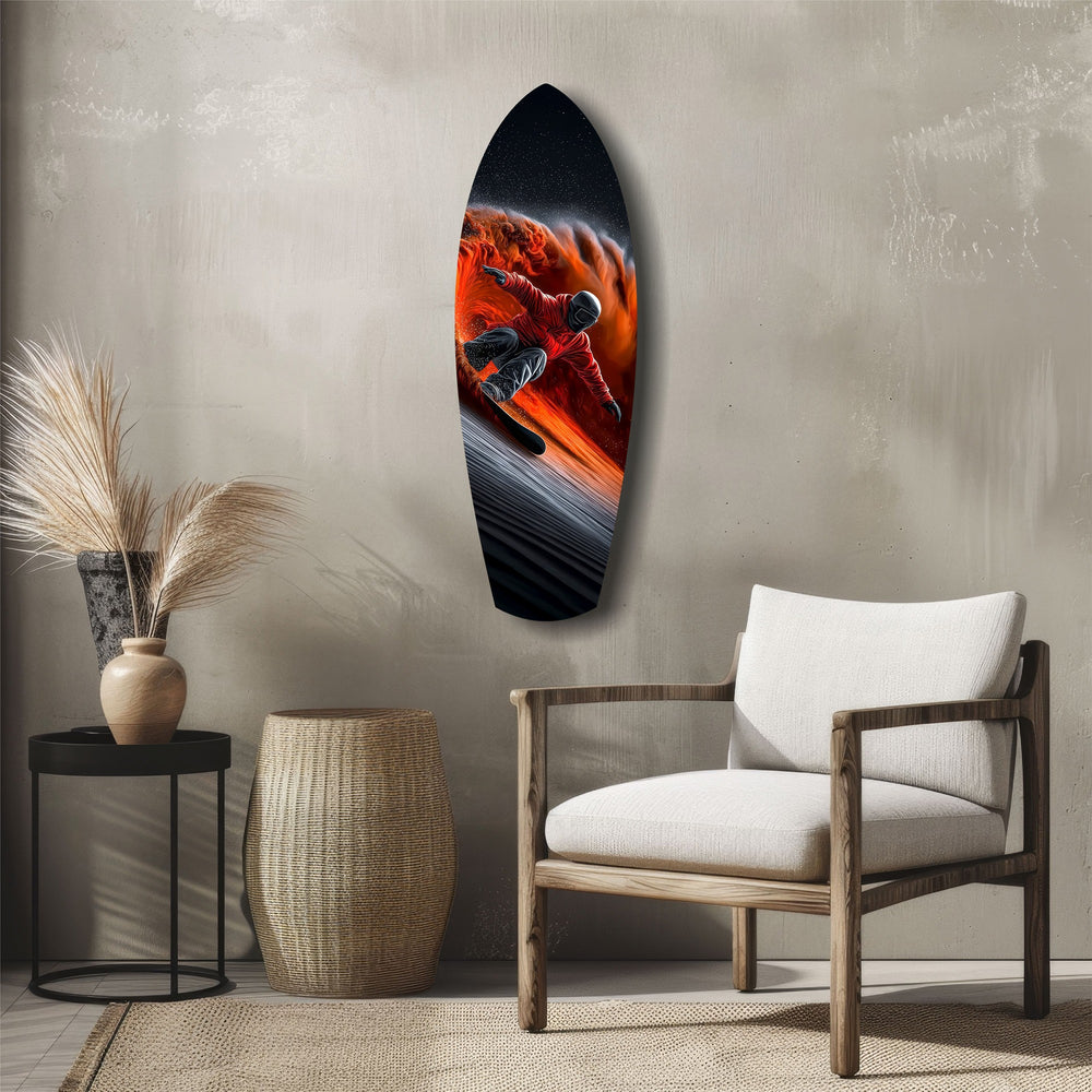 Snowboarder Fire Trail Adrenaline Glass Wall Art.