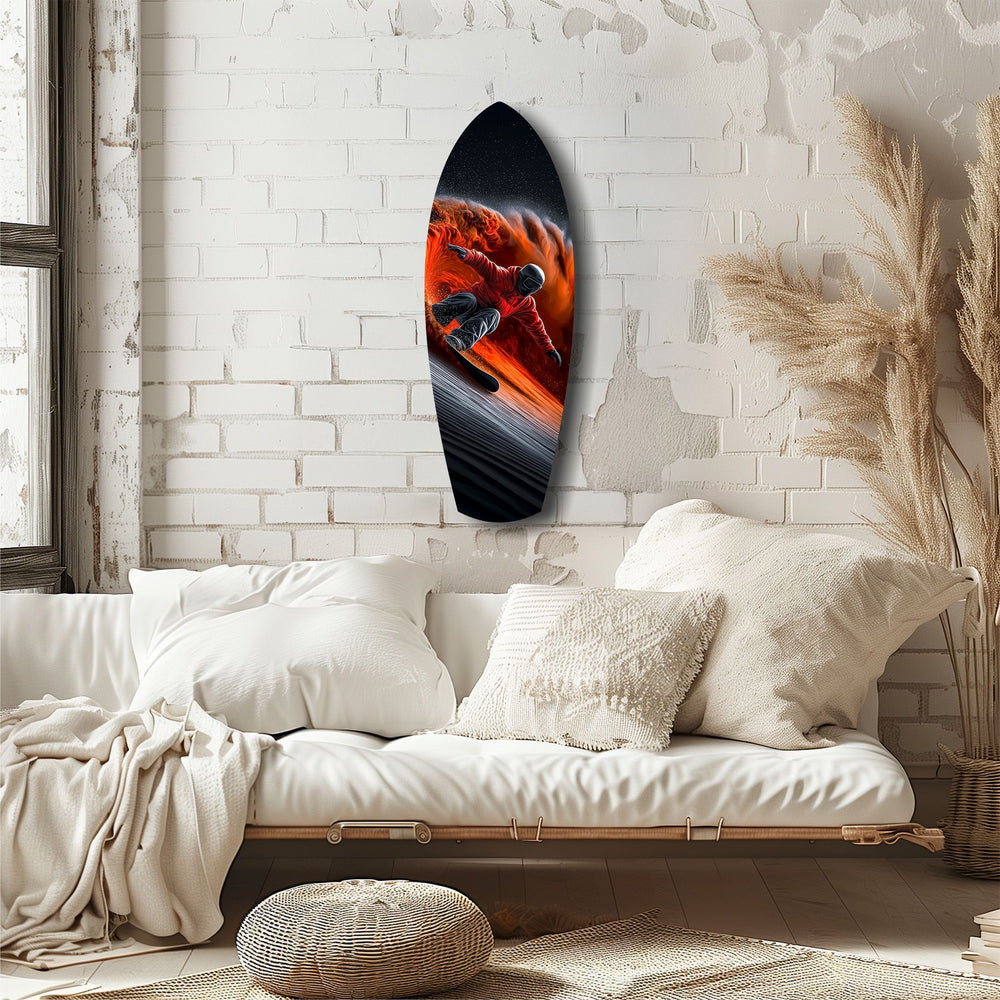 Snowboarder Fire Trail Adrenaline Glass Wall Art.