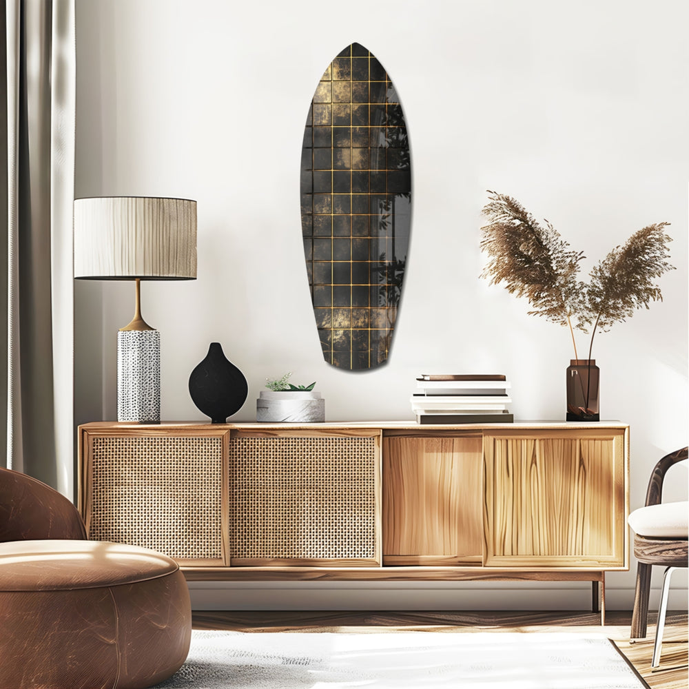 Golden Surf Reflection Glass Wall Art.