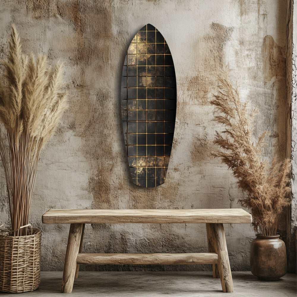 Golden Surf Reflection Glass Wall Art.