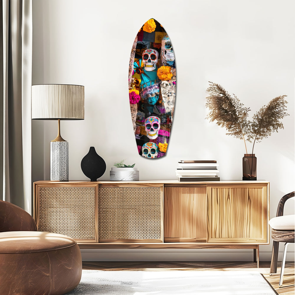 Colorful Skulls Glass Wall Art.