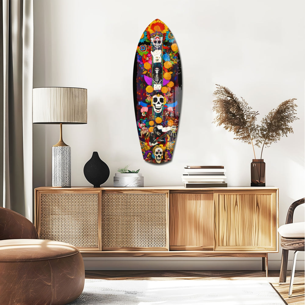 Colorful Skulls Glass Wall Art.