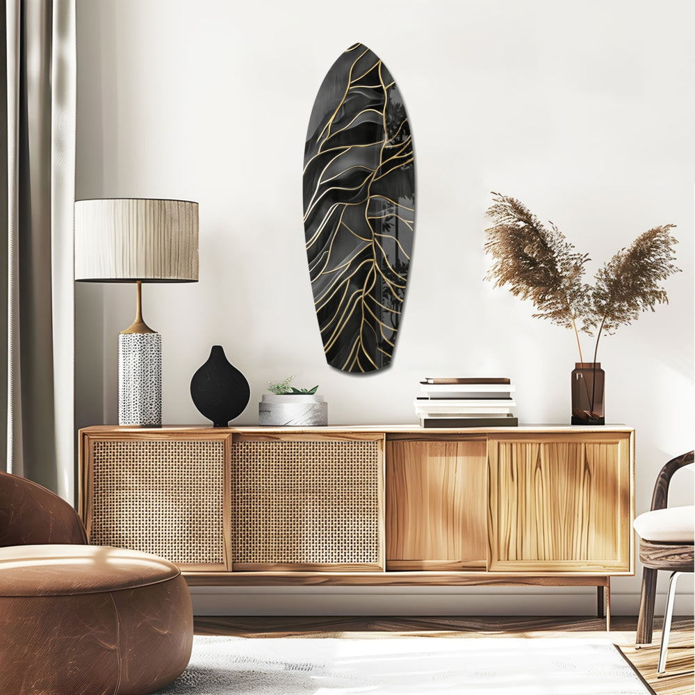 Golden Waves Glass Wall Art.