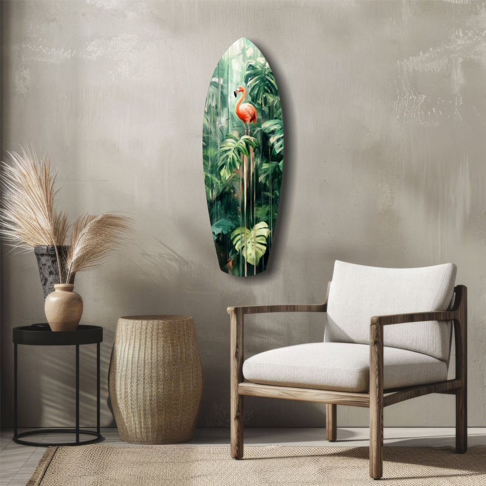 Tropical Flamingo Haven Glass Wall Art.
