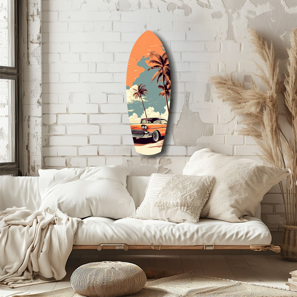 Sunset Ride 60s Vibes Glass Wall Art.
