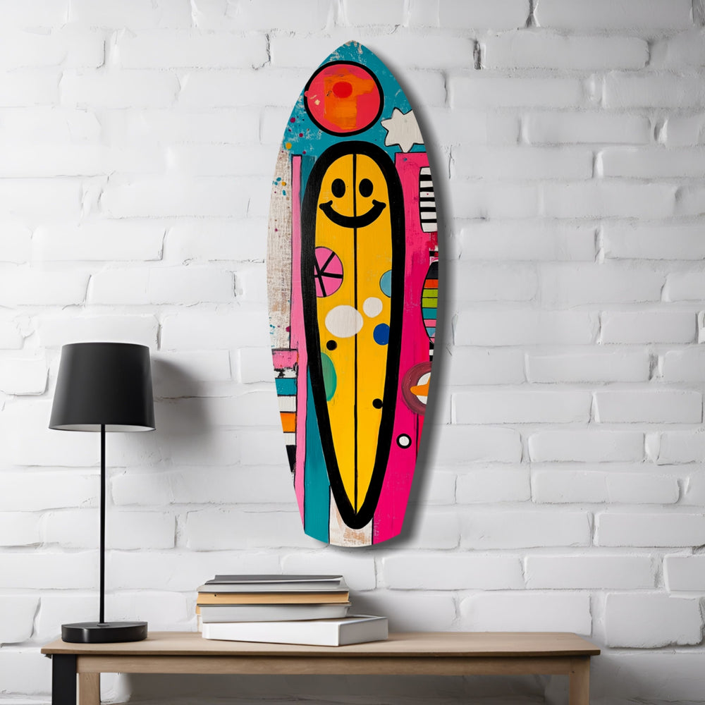 Smiley Surfing Glass Wall Art.