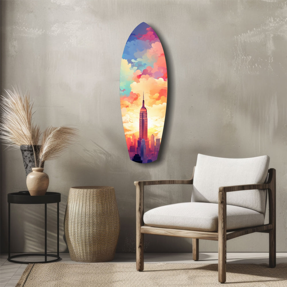 Golden Skyline Glass Wall Art.