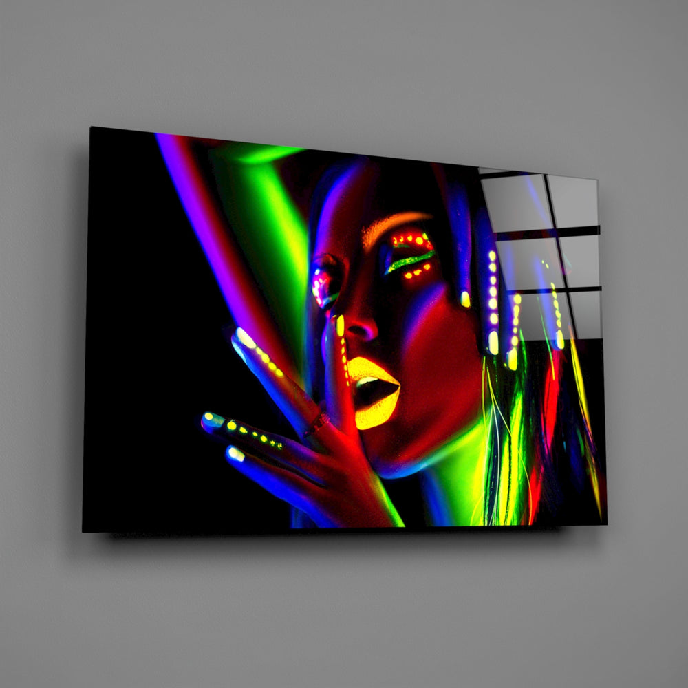 UV blacklight portrait bringing club-mood pulse to a contemporary living space