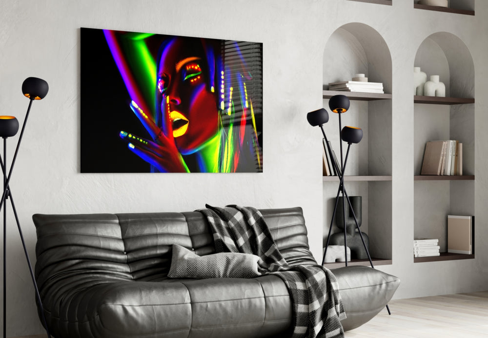 Female Portrait 28 glass wall art styled in a creative studio