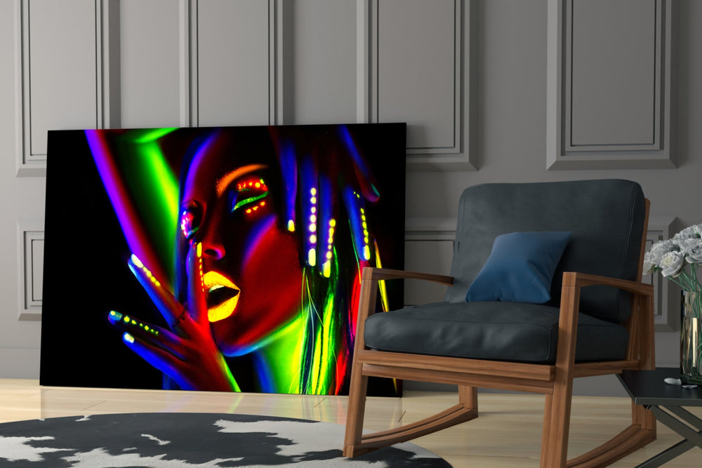 Female Portrait 28 glass print enhancing a hallway with statement glow