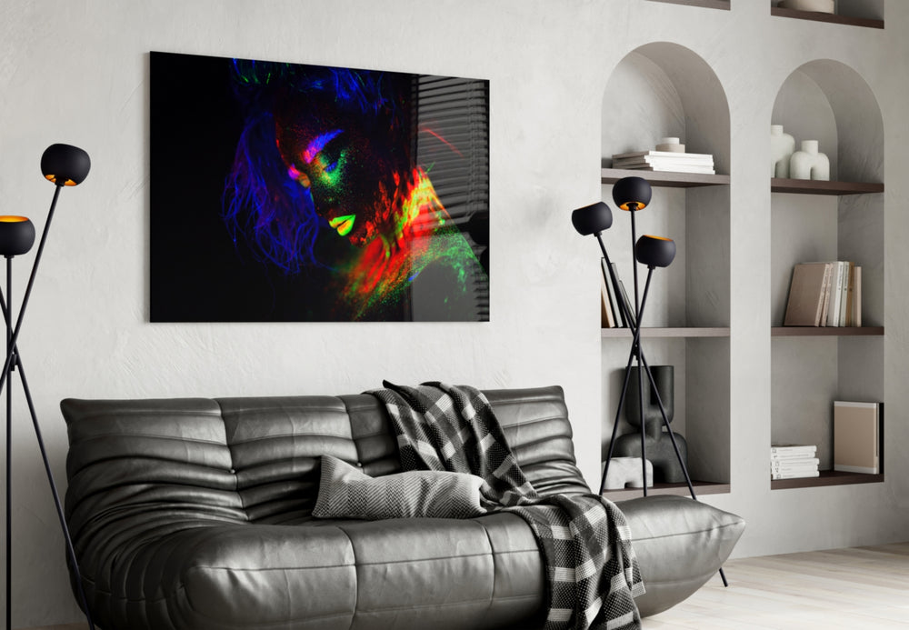 Female Portrait 32 glass wall art styled in a creative studio