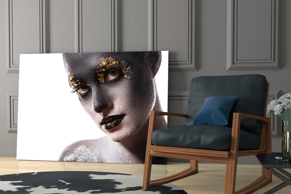 Female Portrait 34 glass print enhancing a hallway with editorial poise