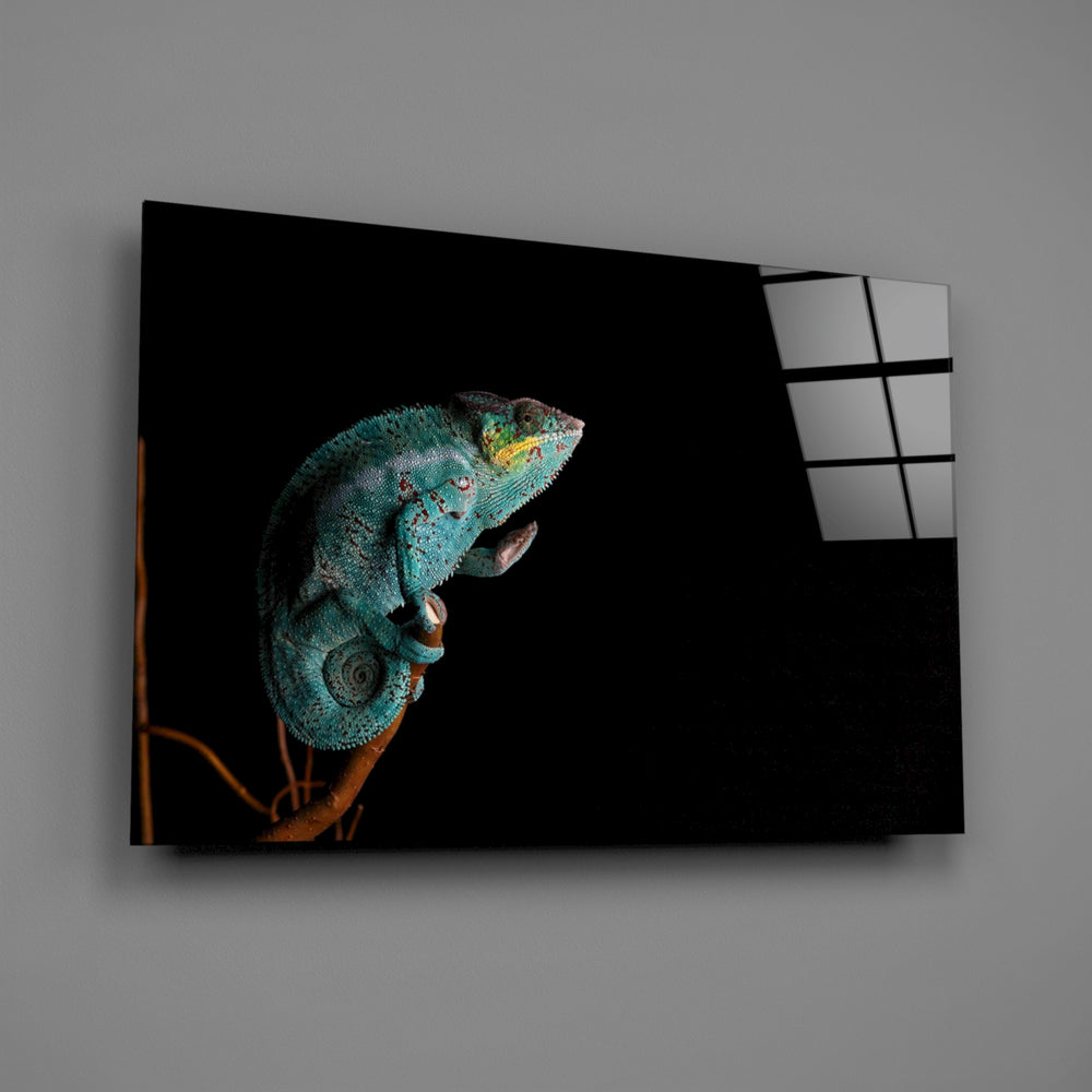 Turquoise chameleon panel bringing jewel-tone wonder to a contemporary living space
