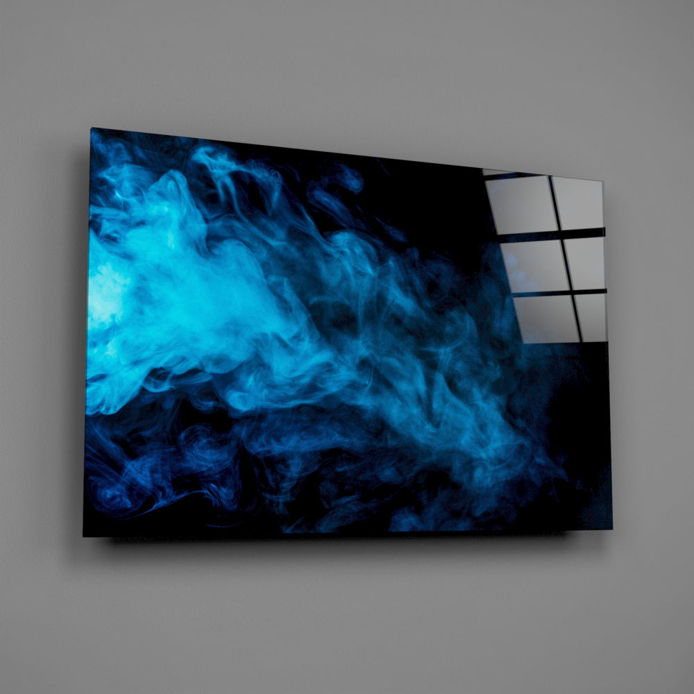 Cyan smoke panel bringing atmospheric calm to a contemporary living space