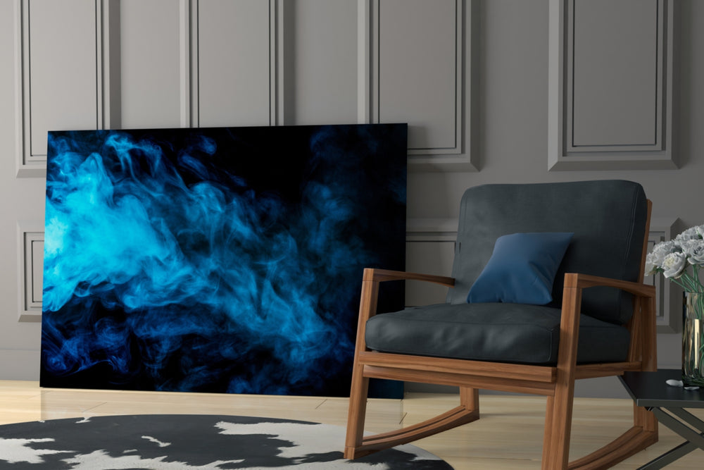 Blue Smoke glass print enhancing a study with contemplative pulse