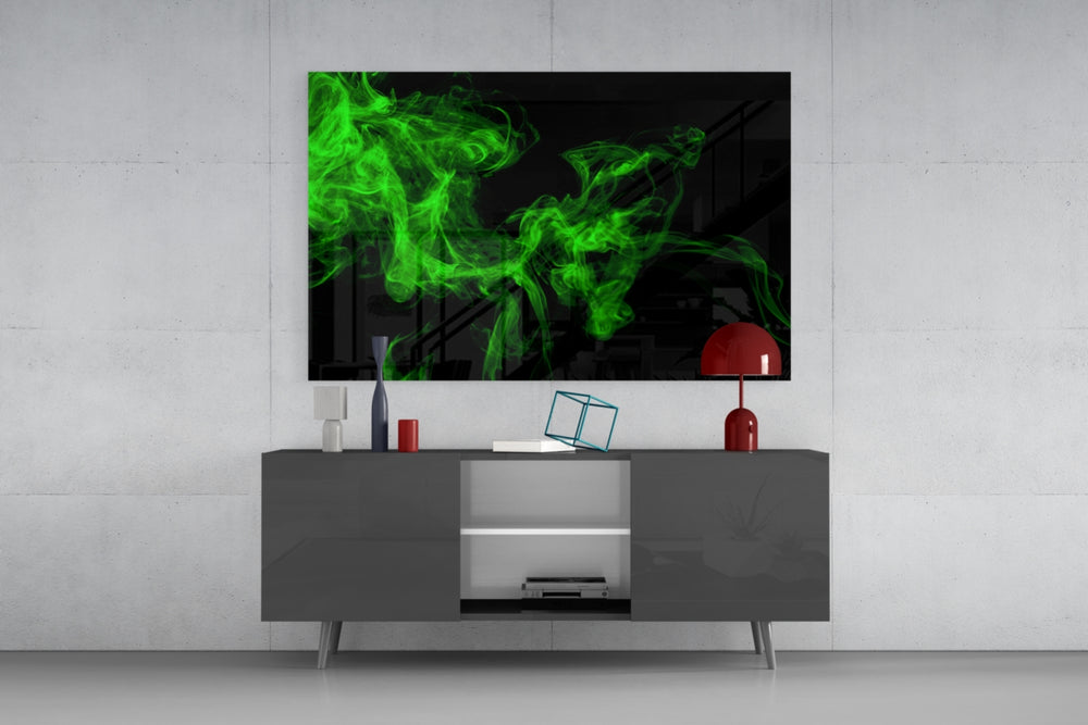 Green Smoke panel catching low light to reveal its electric tendrils