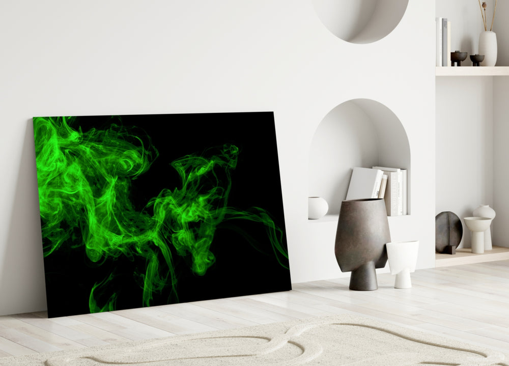 Close-up detail of twisting acid-green smoke tendrils
